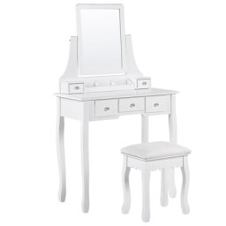 Schminktisch Weiß 139 x 40 x 80 cm Hocker, Kippbarer Spiegel 5 Schubladen 3 Fächer Schlafzimmer Wohnzimmer Aufbewahrung Kosmetika