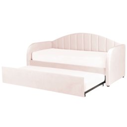 Tagesbett Pastellrosa aus Samt 90 x 200 cm Gepolstert Ausziehbar mit Rollen für Schlafzimmer Kinderzimmer Gästezimmer