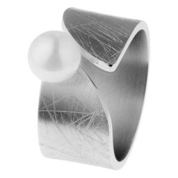 Damen Ring, Edelstahl mit Süßwasser-Perle