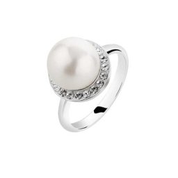 Nenalina Nenalina Ring Muschelkern-Perle Kristalle 925 Silber Ringe Damen