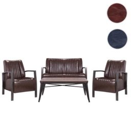Wohnzimmer-Set HWC-H10, 2er Sofa Polstersessel Couchtisch, Kunstleder Metall Industrial FSC ~ Variantenangebot