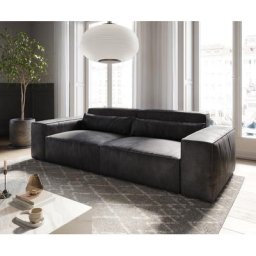 DELIFE Big-Sofa Sirpio L 260x110 cm Lederimitat Vintage Anthrazit, Big Sofas