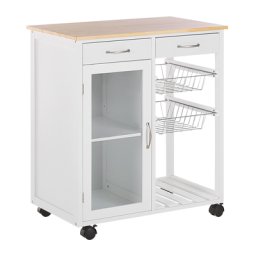 Servierwagen Weiß Holz und MDF-Platte mit Rädern 2 Körben 2 Schubladen Schrank Modern Klassisch Wohnzimmer Küche Wohnküche