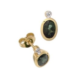 JOBO Paar Ohrstecker Ovale Ohrringe mit Turmalin und Diamanten, 585 Gold