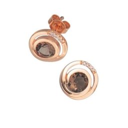JOBO Paar Ohrstecker Ohrringe mit Rauchquarz und mit 8 Diamanten, 585 Roségold