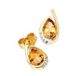 JOBO Paar Ohrstecker Tropfen-Ohrringe, 585 Gold mit 6 Diamanten und Citrin