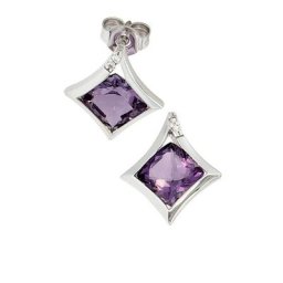 JOBO Paar Ohrstecker Ohrringe mit Amethyst und 4 Diamanten, 585 Weißgold