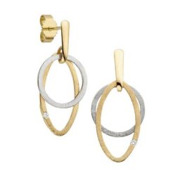 JOBO Paar Ohrhänger Ohrringe mit 2 Diamanten, 585 Gold bicolor eismatt