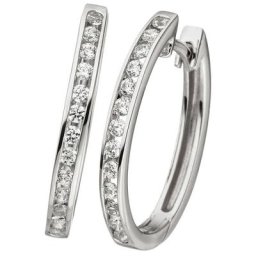 JOBO Paar Creolen Ohrringe oval, 375 Weißgold mit 26 Zirkonia
