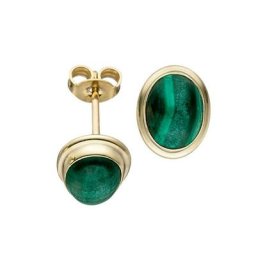 JOBO Paar Ohrstecker Ovale Ohrringe mit Malachit, 585 Gold