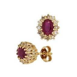 JOBO Paar Ohrstecker Ohrringe mit Rubin und 24 Diamanten, 585 Gold