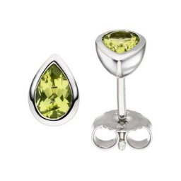 JOBO Paar Ohrstecker, 585 Weißgold mit Peridot-Tropfen