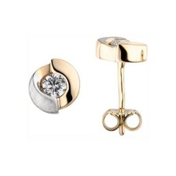 JOBO Paar Ohrstecker, 333 Gold bicolor mit 2 Zirkonia