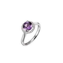 goldmaid Goldring, 585 Weißgold 23 Brillanten 0,10 ct, 1 Amethyst