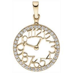 JOBO Kettenanhänger Anhänger Uhr, 333 Gold mit 36 Zirkonia