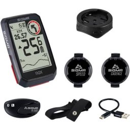 SIGMA SPORT ROX 4.0 Fahrradcomputer Set inkl. Vorbauhalterung + Pulsgurt + Geschwindigkeit/Trittfrequenz Sensor schwarz 2023 GPS-Geräte