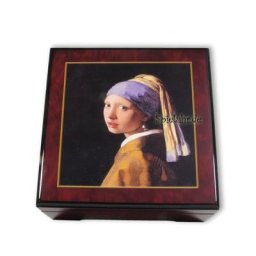 Bildlackdose Mädchen mit Perlenohrring von Jan Vermeer, mit Spieluhr