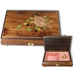 Schmuckschatulle mit Holzeinlegearbeit Rosen-Motiv, 23-Töne wählbare Spieluhren Melodie