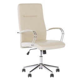 Bürostuhl Beige Kunstleder Metall verchromt höhenverstellbar mit Armlehnen und regulierbarerer Rückenlehne Schreibtischstuhl Modern