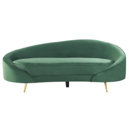 Sofa Grün Samtstoff 3-Sitzer Oval Gebogen Dicke Polsterung mit Metallfüßen Gold Freistehend Retro Glamourös für Wohnzimmer Salon Flur Diele