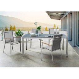 Destiny Garten-Essgruppe MACAO/ SAO PAULO, Edelstahl Essgruppe mit Glaskeramik Platte, für bis zu 6 Personen