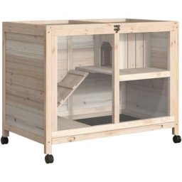 Kleintierstall mit 2 Ebenen 4 Rollen versiegeltes Tannenholz Natur - Natur - Pawhut