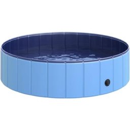 Hundepool Planschbecken Schwimmbecken Schwimmbad Hundebad PVC+Holz Blau Ø120 x H30 cm