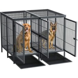 Hundekäfig XXL Schwerlast 2 in 1, Extra große Haustierkäfig mit Abnehmbarer Metalltrennwand, 2