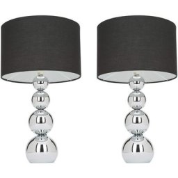 Moderne Tischleuchte im 2er Set, Stoffschirm schwarz mit Touch dimmbar