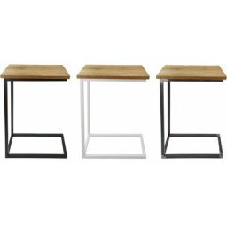 Beistelltisch c-form, Laptoptisch aus Metall und Holz, Couchtisch, Nachttisch, Echtholz Eiche,