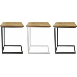 Beistelltisch c-form, Laptoptisch aus Metall und Holz, Couchtisch, Nachttisch, Echtholz Eiche,