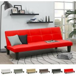 Günstiges Topazio 3-Sitzer Kunstleder Schlafsofa Farbe: Rot