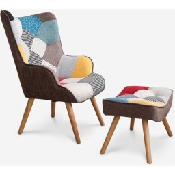 Modernes Design Patchwork Sessel mit Fußhocker Patchy Plus