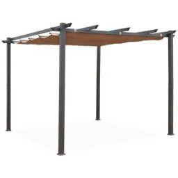 Pergola aus Aluminium - Isla 3x3m - Taupe Tuch - Ideale Laube für Ihre Terrasse, einziehbares Dach,