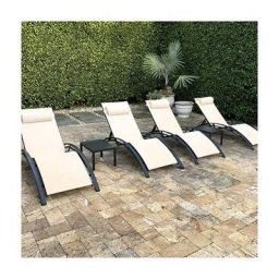 2-er Set Sonnenliege,Aluminium Gartenliege mit Beistelltisch und Kopfkissen,Schnelltrocknende