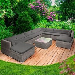 BRAST Gartenmöbel Lounge Sofa Couch Set Freedom Grau Poly-Rattan für 9 Personen