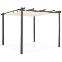 Pergola aus Aluminium - Isla 3x3m - Ecru Tuch- Ideale Laube für Ihre Terrasse, einziehbares Dach,