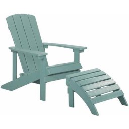 Beliani - Moderner Muskoka Gartenstuhl Kunstholz Türkis mit Hocker Armlehnen Adirondack - Blau