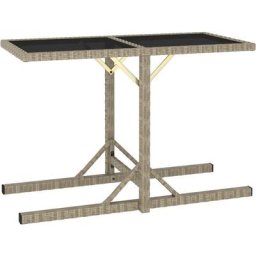 Gartentisch Beige 110×53×72 cm Glas und Poly Rattan Vidaxl Beige