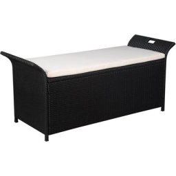 Truhenbank mit Polster 138 cm Poly Rattan Schwarz Vidaxl Schwarz
