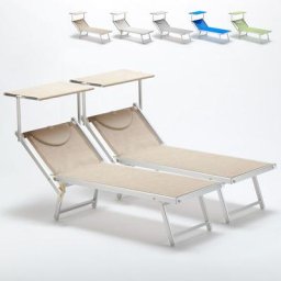 2 Sonnenliegen aus Aluminium Professionell für Strand und Meer Italia Beige