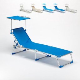 Sonnenliege Strandliege Klappbar Aluminium mit Sonnendach California Blau