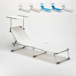 Sonnenliege Strandliege Klappbar Aluminium mit Sonnendach California Weiß