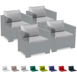 Ersatzkissen für Loungeset Gartenmöbelset Rattan Wasserdicht 4 Plätze Bica Grand Soleil Grau