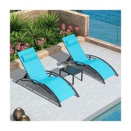 2-er Set Sonnenliege,Aluminium Gartenliege mit Beistelltisch und Kopfkissen,Schnelltrocknende