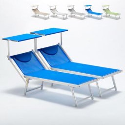 2 Sonnenliegen aus Aluminium Professionell für Strand und Meer Italia Blau