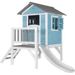 Spielhaus Beach Lodge xl in Blau mit Rutsche in Weiß Stelzenhaus aus fsc Holz für Kinder Kleiner