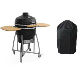 Holzkohlegrill aus Keramik Kamado Ø 57cm, mit Schiebewagen, Warmhalter, Aschefänger und Deckel,