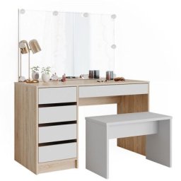 Vicco - Schminktisch ""Sherry"" Sonoma/Weiß mit Bank und LED-Beleuchtung