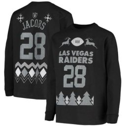 Jugend Josh Jacobs Schwarzes Langarm-T-Shirt mit Namen und Nummer der Las Vegas Raiders